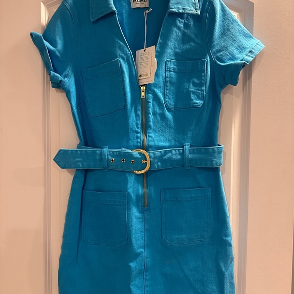 Show Me Your MuMu Dresses & Skirts - Blue Zip-Up Dress with Belt. Show me your MUMU